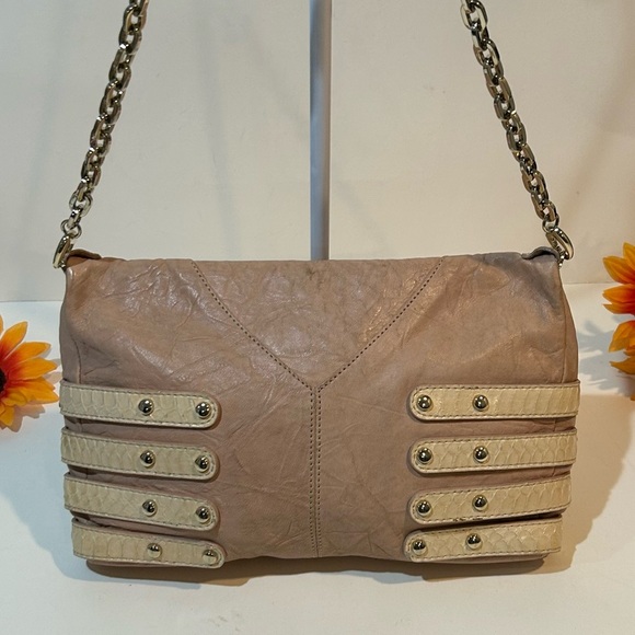 Jimmy Choo Brix Convertible Clutch Python Trim Leather Chain Shoulder Bag - Picture 9 of 16